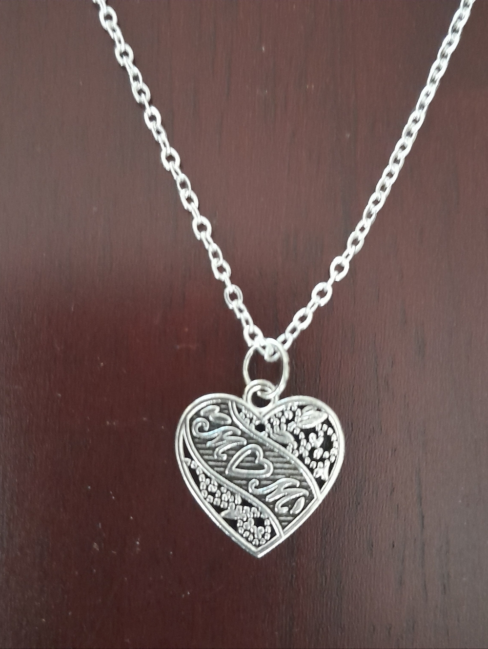 Silver Plated Mom Heart Pendant Necklace - Women Jewelry